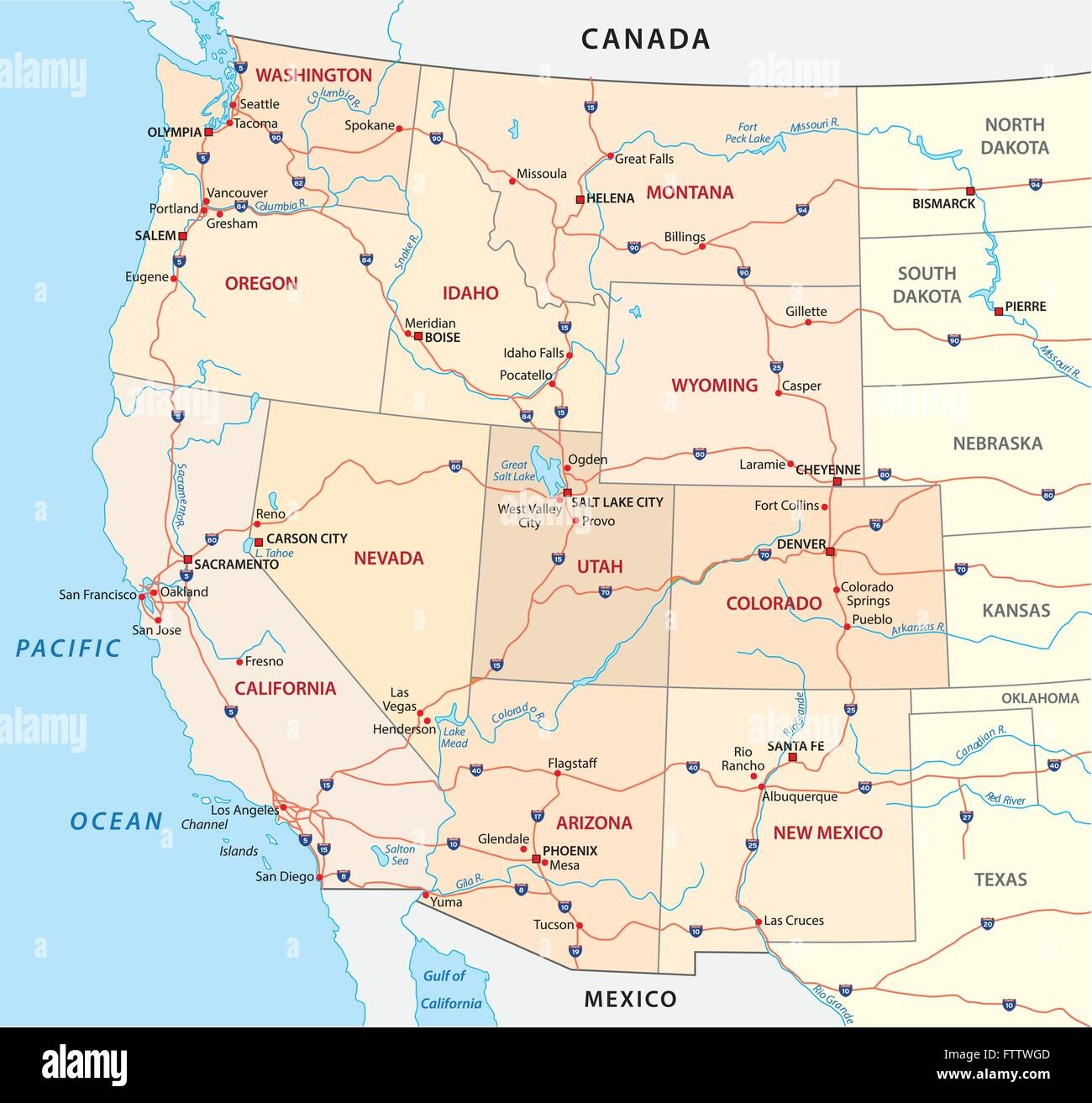 Western United States Road Map Hi res Stock Photography And Images Alamy