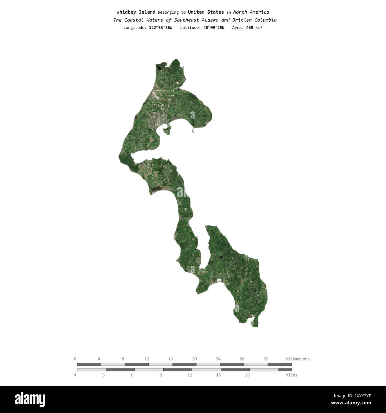 Whidbey Island In The The Coastal Waters Of Southeast Alaska And British Columbia Belonging To United States Isolated On A Satellite Image Taken In Stock Photo Alamy