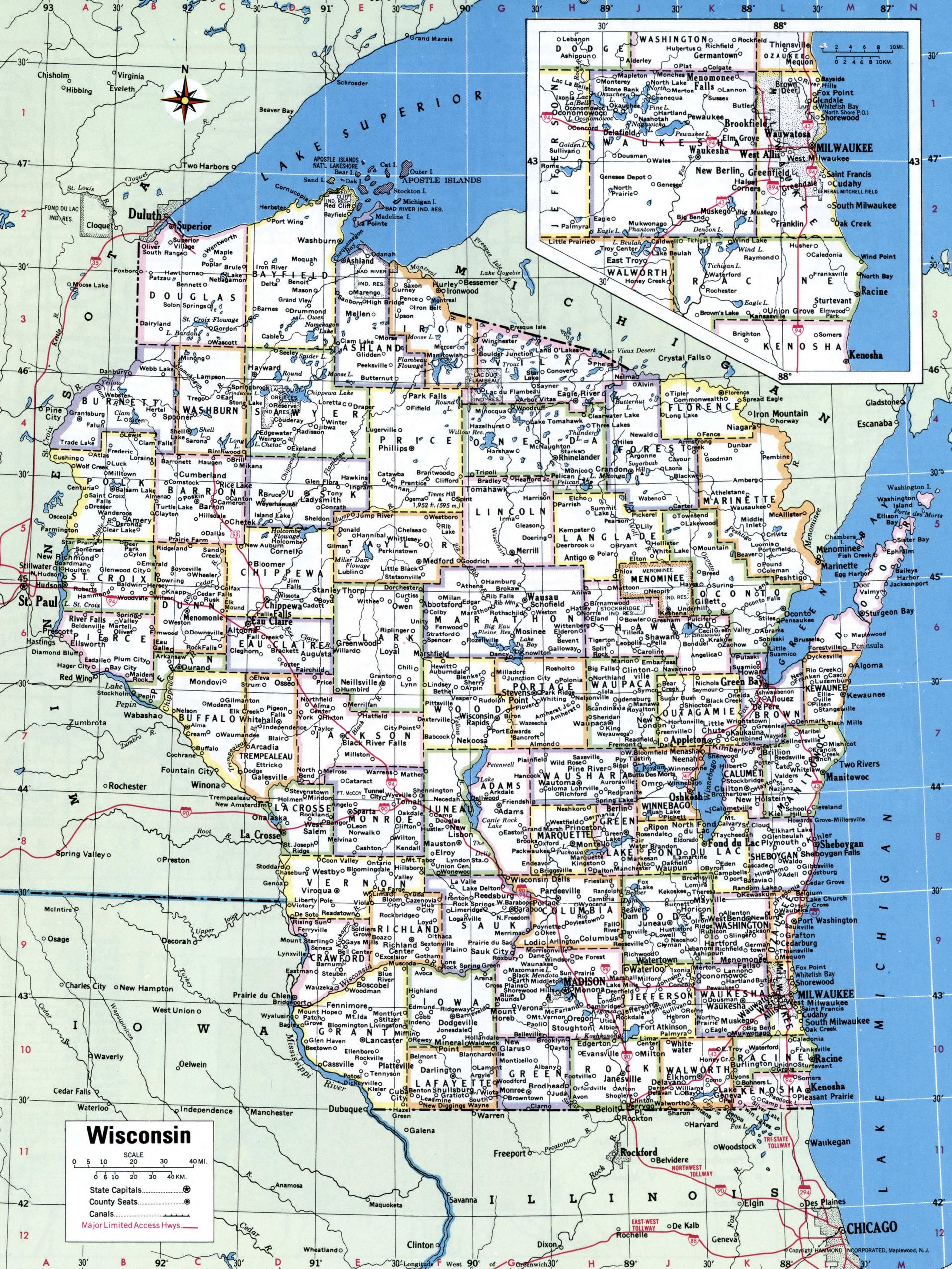 Wisconsin Map With Counties Free Printable Map Of Wisconsin Counties And Cities