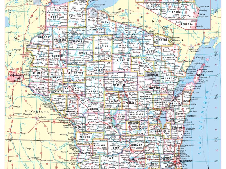 Wisconsin State Wall Map Large Print Poster 24 wx30 h Etsy Sweden