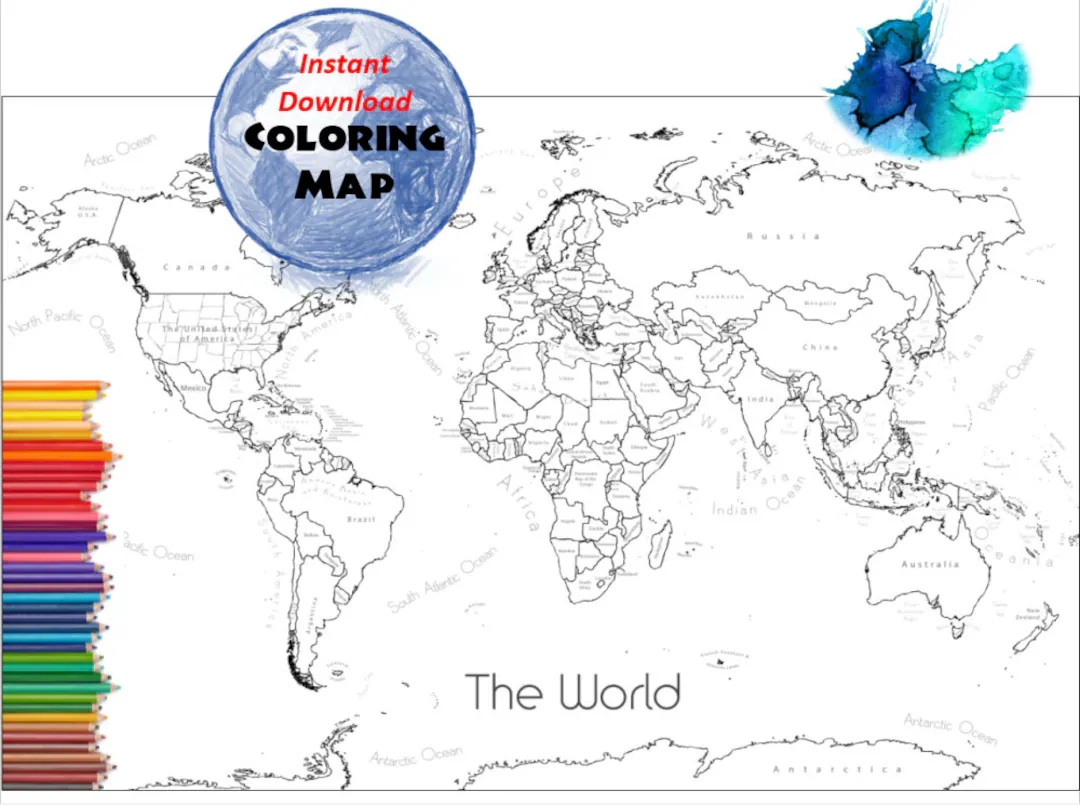 World Map Coloring Page World Sales Map Labeled World Map A4 And 8 5x11 Inch Coloring Book Countries Outline Map With Labels Etsy Norway