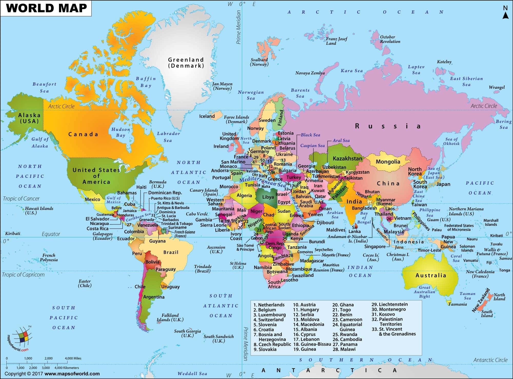 Printable 5 Large World Map
