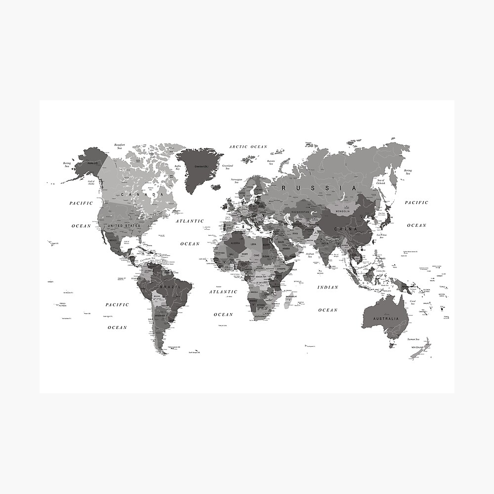 World Map In Black White And Grey Art Board Print For Sale By UrbanEpiphany Redbubble