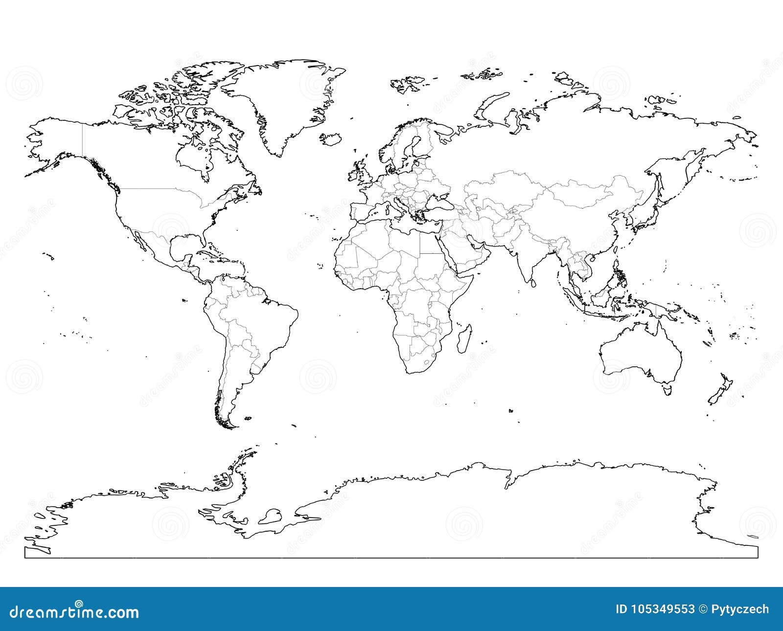 World Map Outline Thin Country Borders Stock Vector Worksheets Library