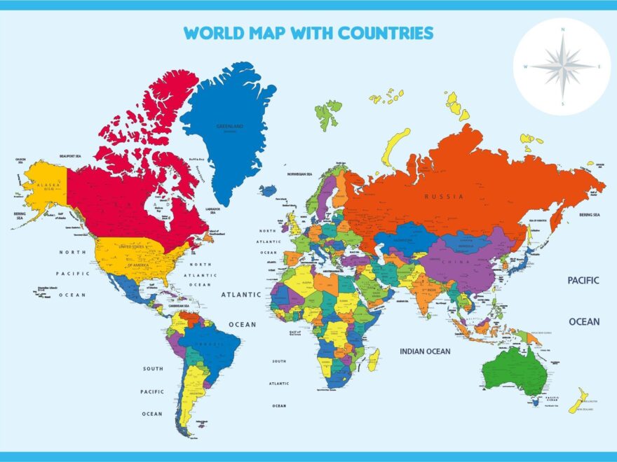 World Map With Countries Labeled Teach Starter Worksheets Library