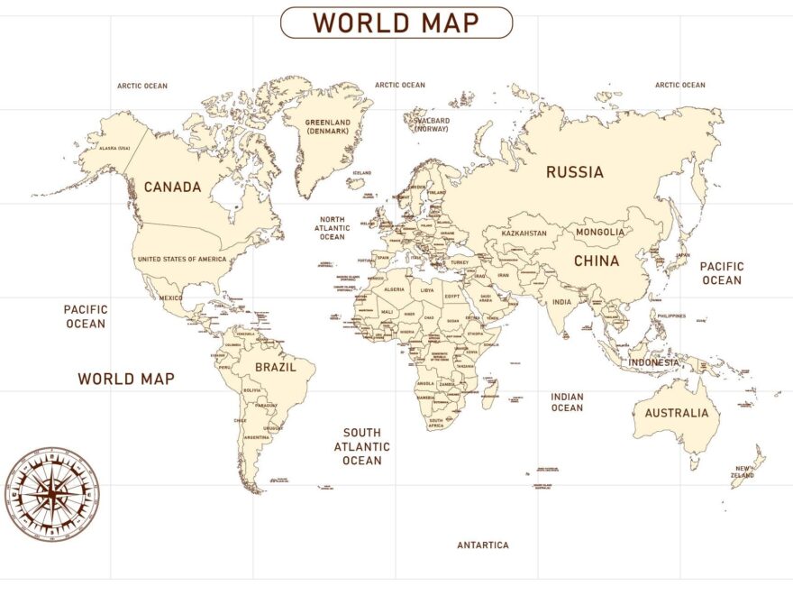 World Map With Countries PRINTABLE Map Of The World Wall Art Worksheets Library