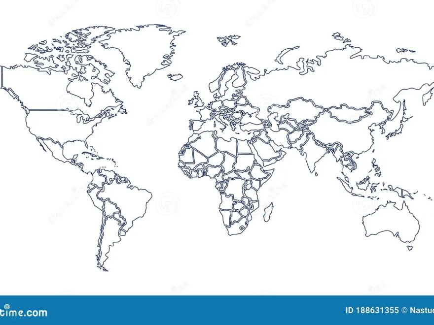 World Map With Country Borders Thin Blue Outline On White Background Stock Vector Illustration Of Chart Nation 188631355