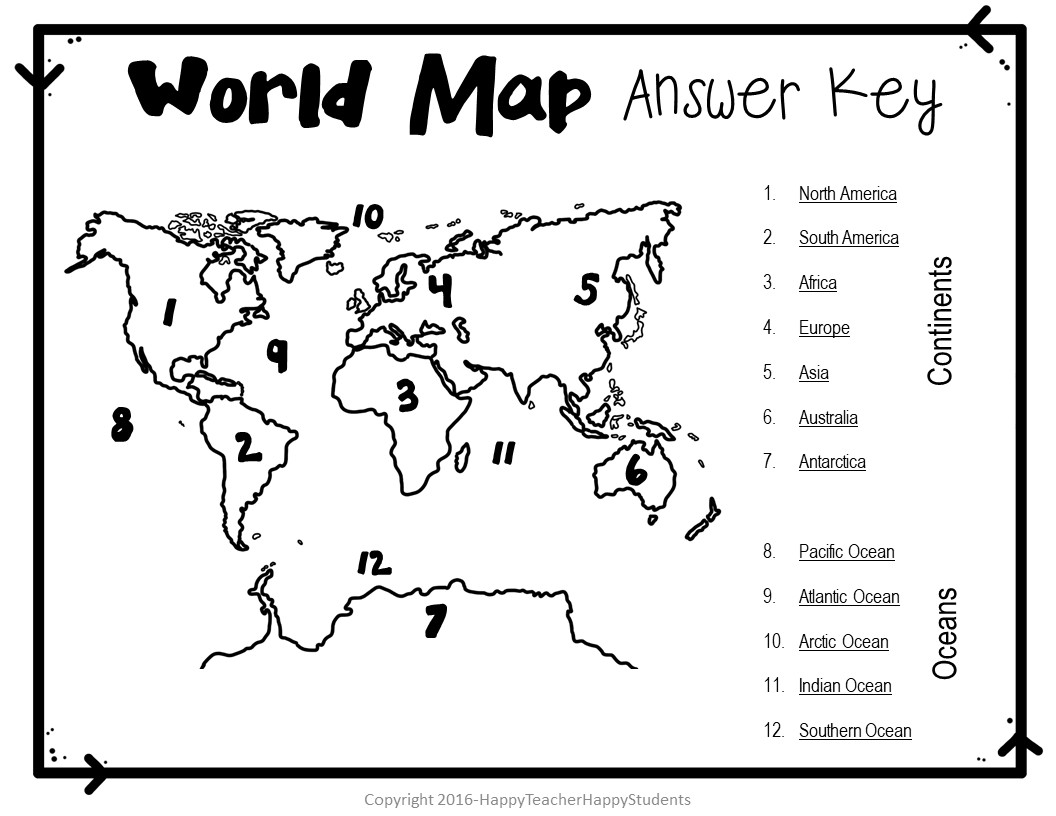 World Map World Map Quiz Test And Map Worksheet 7 Continents And 5 Oceans Classful