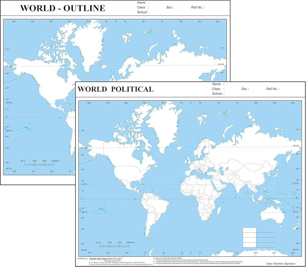 World Political World Physical Each 100 Nos Outline Map A4 Worksheets Library