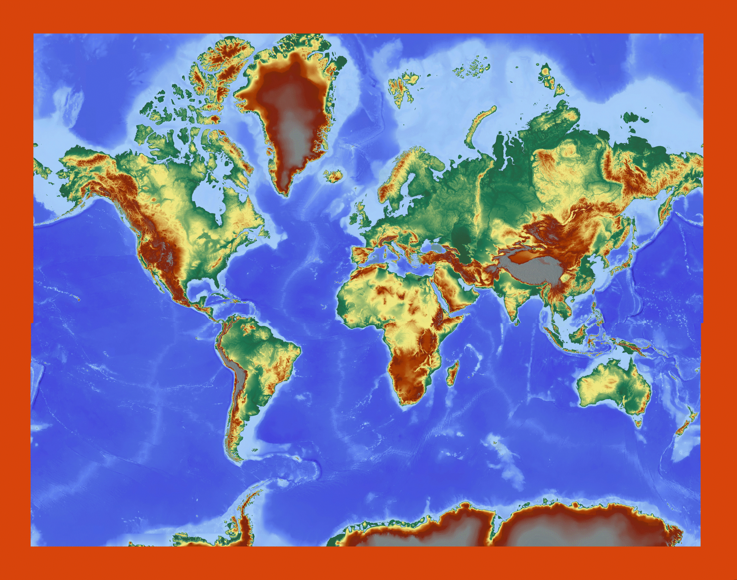 World Topographic Map Printable