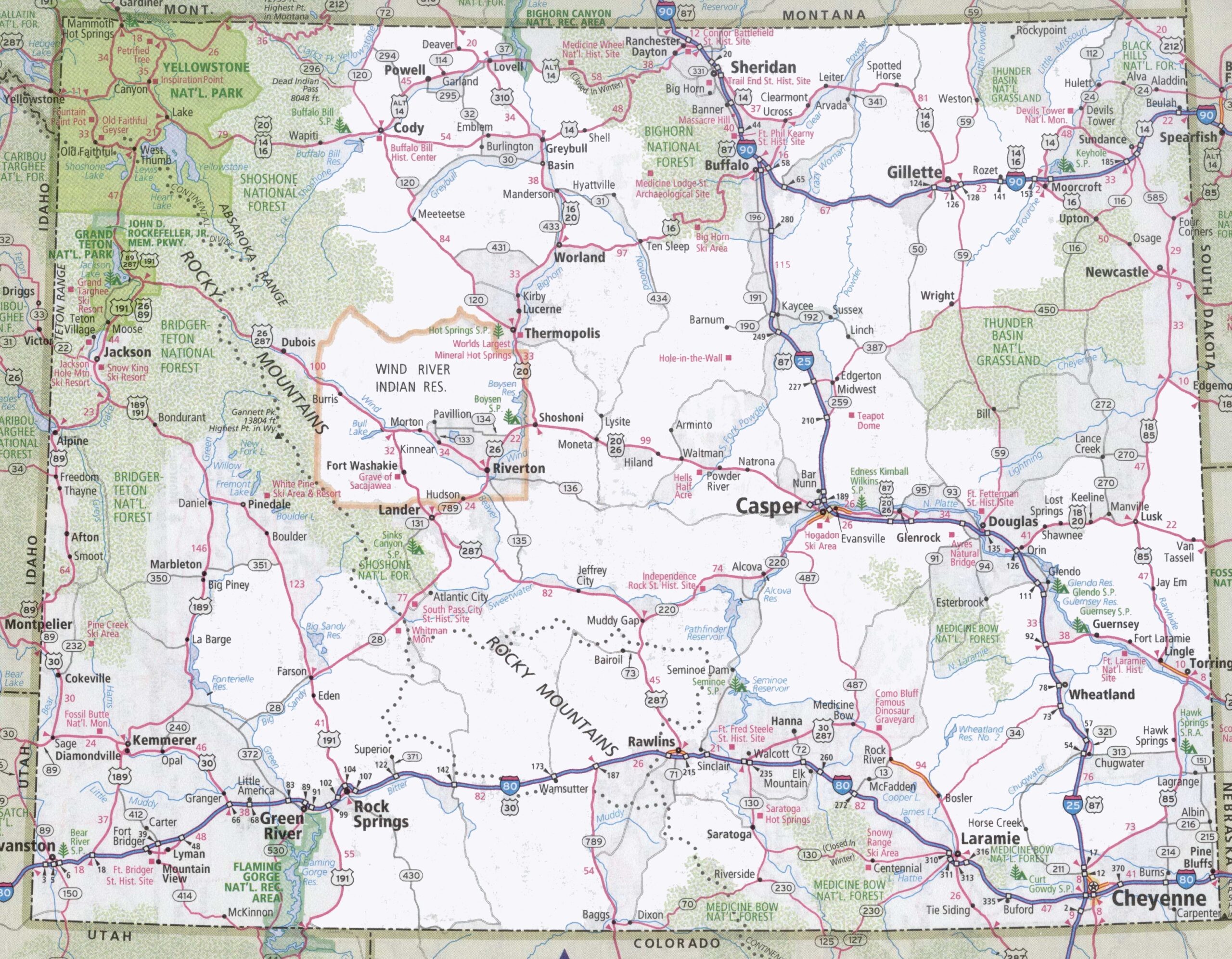 Wyoming Road Map Ontheworldmap