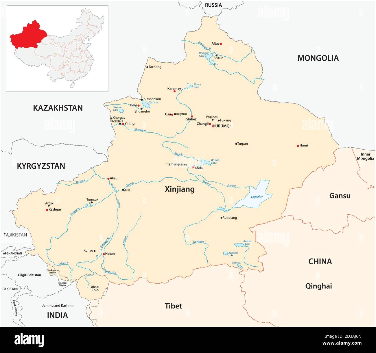 Printable China Map Showing Ouiger Region