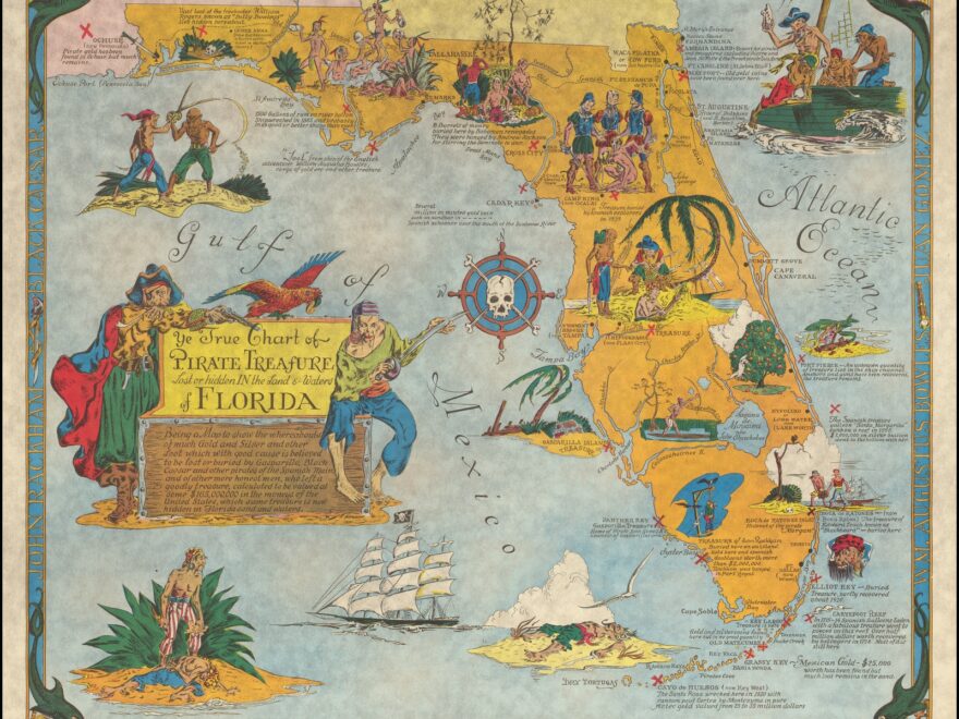 Ye True Chart Of Pirate Treasure Lost Or Hidden In The Land Waters Of Florida Barry Lawrence Ruderman Antique Maps Inc