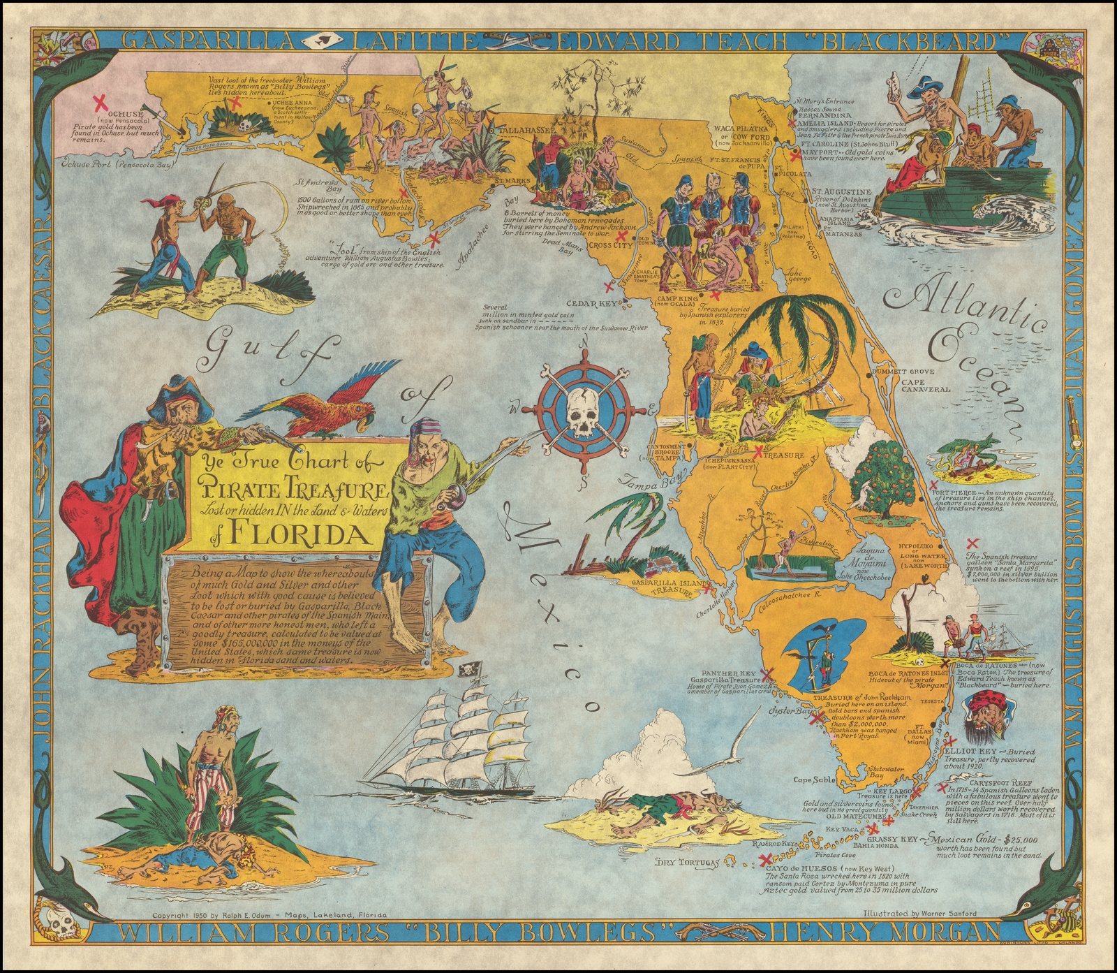 Ye True Chart Of Pirate Treasure Lost Or Hidden In The Land Waters Of Florida Barry Lawrence Ruderman Antique Maps Inc  Ye True Chart Of Pirate Treasure Lost Or Hidden In The Land Waters Of Florida Barry Lawrence Ruderman Antique Maps Inc
