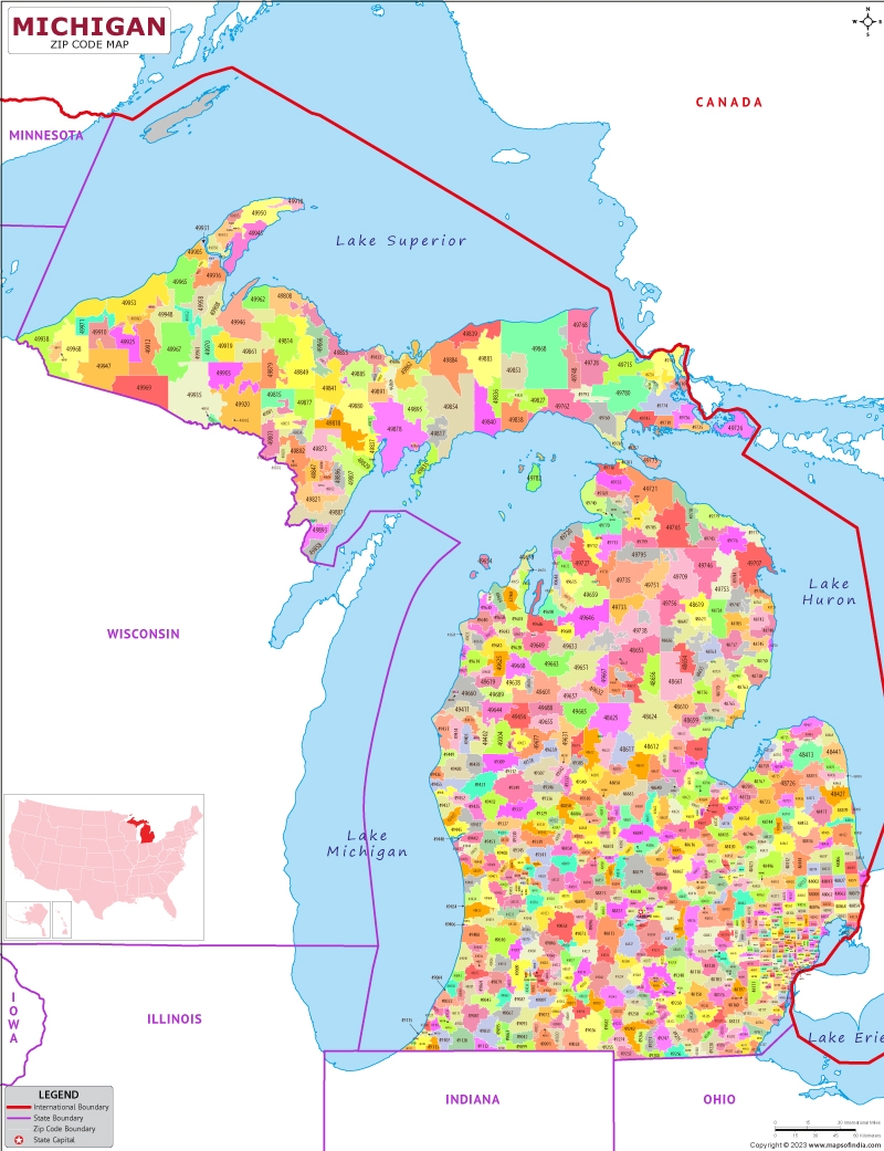 Zip Codes List For Michigan Michigan Zip Code Map
